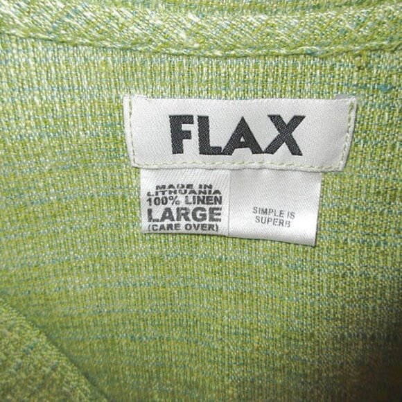 FLAX Cross Weave Linen Top Size L Tunic Tweed Button Up V-Neck Lagenlook Artsy - Picture 5 of 10